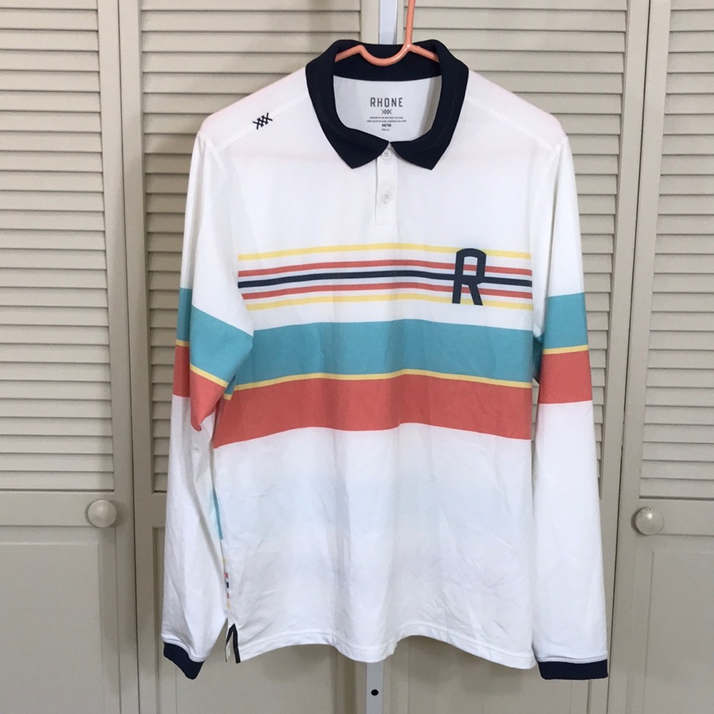 NWT Rhone Pique Polo Striped Shirt Medium